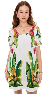 FARM Rio Summer Foliage Scarf Off-White Mini Dress Off White Multi L