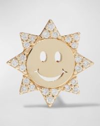 14k Diamond Happy Face Single Sun Stud Earring