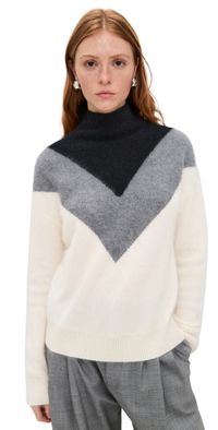 Theory Cashmere Chevron Yoke Pullover Ivory Multi P