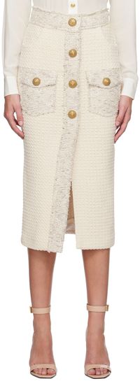 Balmain Off-White Graphic Midi Skirt