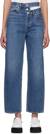 AGOLDE Jean bleu à taille à découpe
