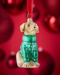 Yellow Lab in Snowflake-Printed Nordic Sweater Christmas Ornament
