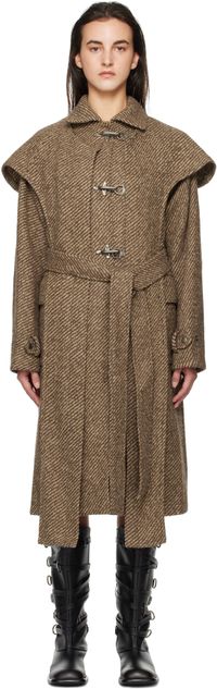 Andersson Bell Manteau étagé brun à panneau de style écharpe