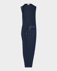 Sequined Label Draped Mesh Maxi Dress