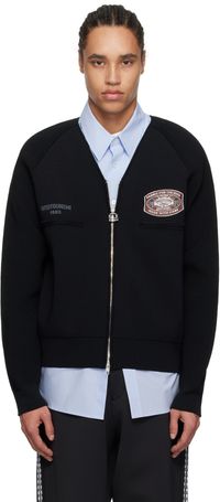WOOYOUNGMI Black V-Neck Zip-Up Sweater