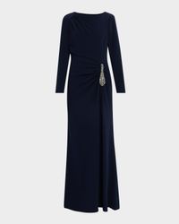 Ruched Crystal-Embellished Crepe Gown