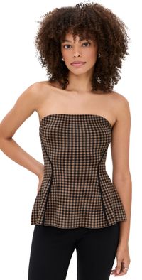 LE BOP Gingham Strapless Peplum Top Chocolate/Black XL