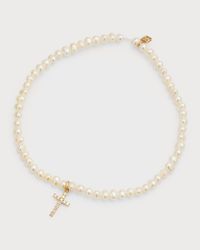 14k Diamond Cross & Pearl Bracelet