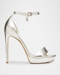 130mm Metallic Leather Platform Sandals