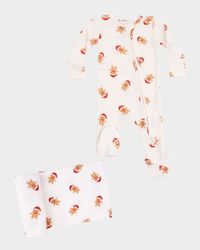 Girl's 3-Piece Gingerbread 2-Way Zip Footie Set, Size Newborn-9M