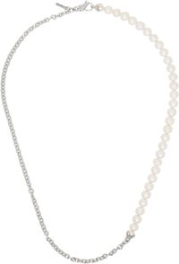 Emanuele Bicocchi Silver Large Half Chain & Half Pearl Necklace