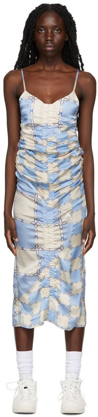 Ahluwalia Blue & Beige Ruched Augusta Dress