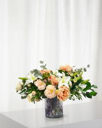 Cafe Au Lait Combo Faux Flowers in Glass Vase