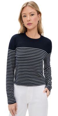 rag & bone The Knit Stripe Boxy Long Sleeve Tee Navy Ivory M
