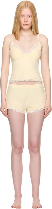 SKIMS Yellow Cotton Jersey Lace Cami & Short Set