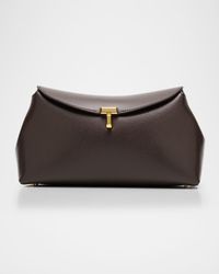 T Lock Flap Leather Clutch Bag