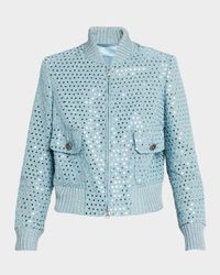 Sequin Distressed Denim Bomber Jacket