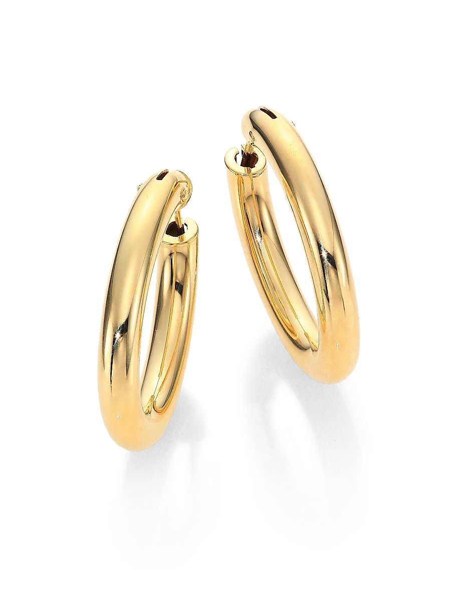 Women's 18K Yellow Gold Oval Hoop Earrings/1.05" - Gold