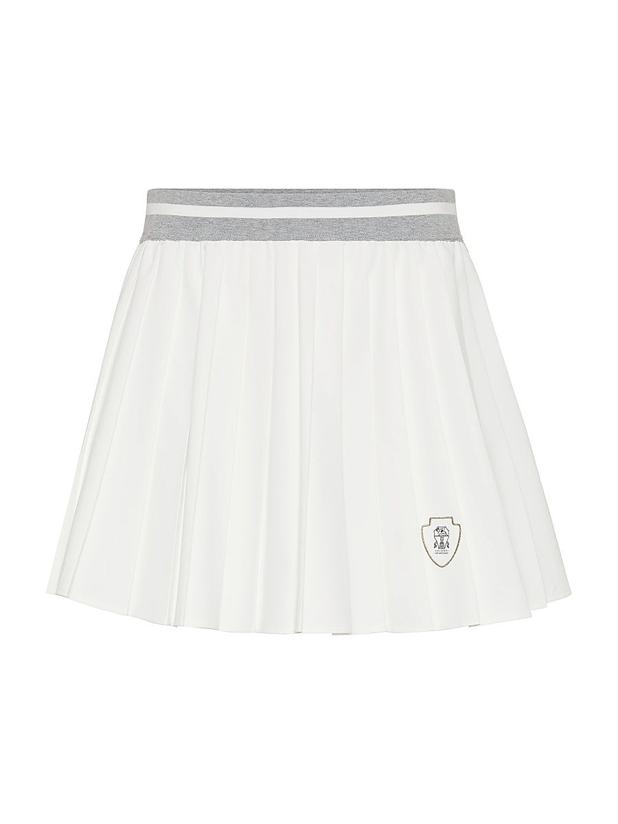 Women's Techno Poplin Pleated Skirt with Logo - White Grey - Size 10