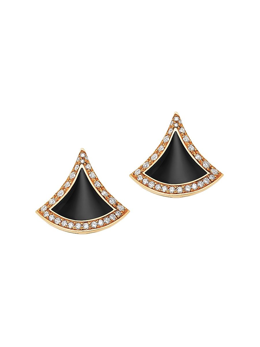 Women's Divas' Dream 18K Yellow Gold, Black Onyx & 0.10 TCW Diamond Stud Earrings - Yellow Gold