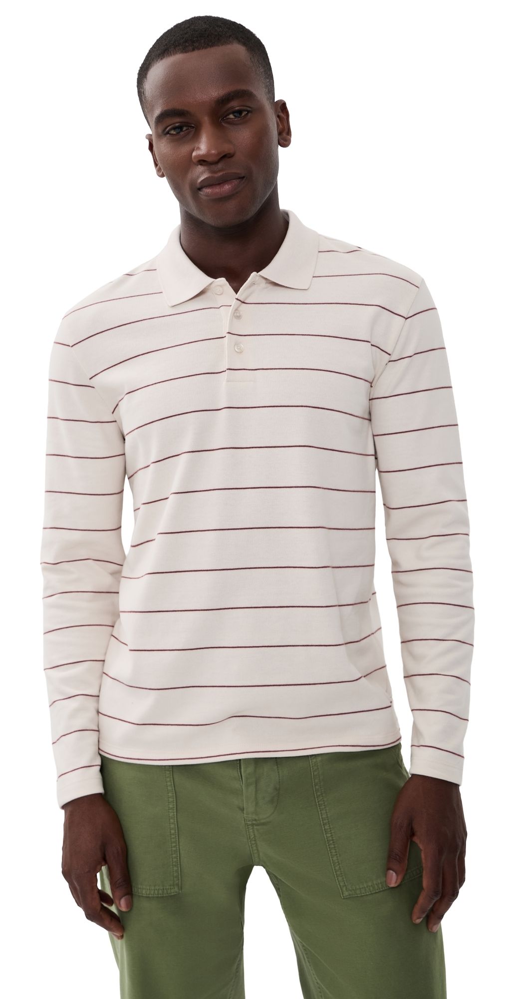 Vince Striped Long Sleeve Polo Smock White/Deep Satin XXL