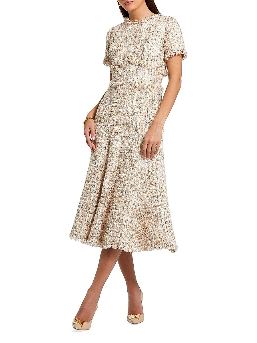 Women's Petite Tweed Fringe A-Line Midi-Dress - Blush - Size Petite 12