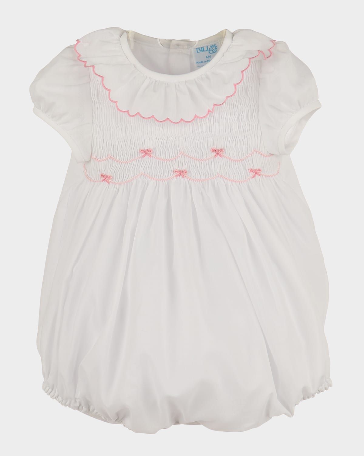 Girl & apos;s Bows Smocked Bubble Romper, Size 6M-24M