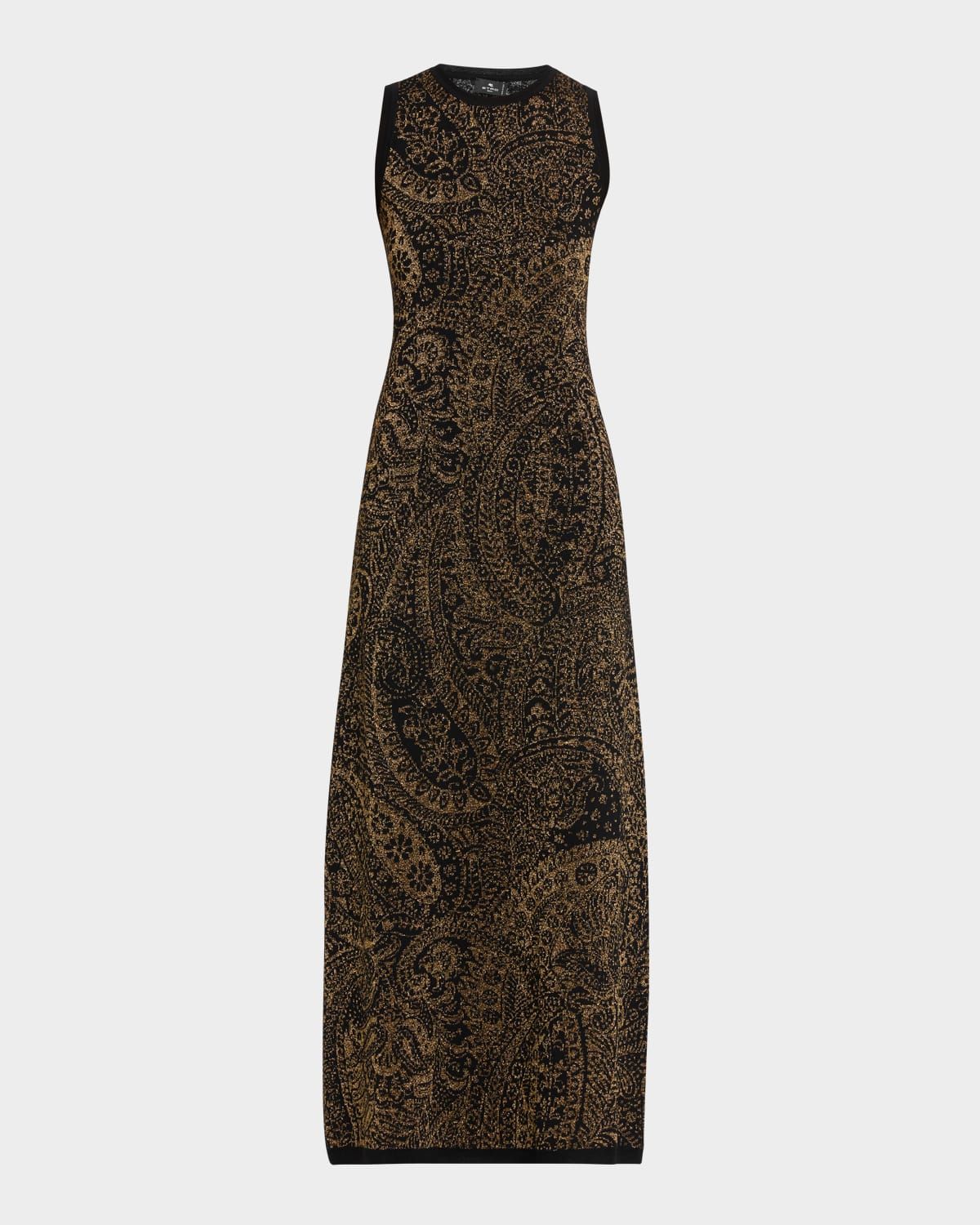 Metallic Paisley Knit Sleeveless Maxi Dress