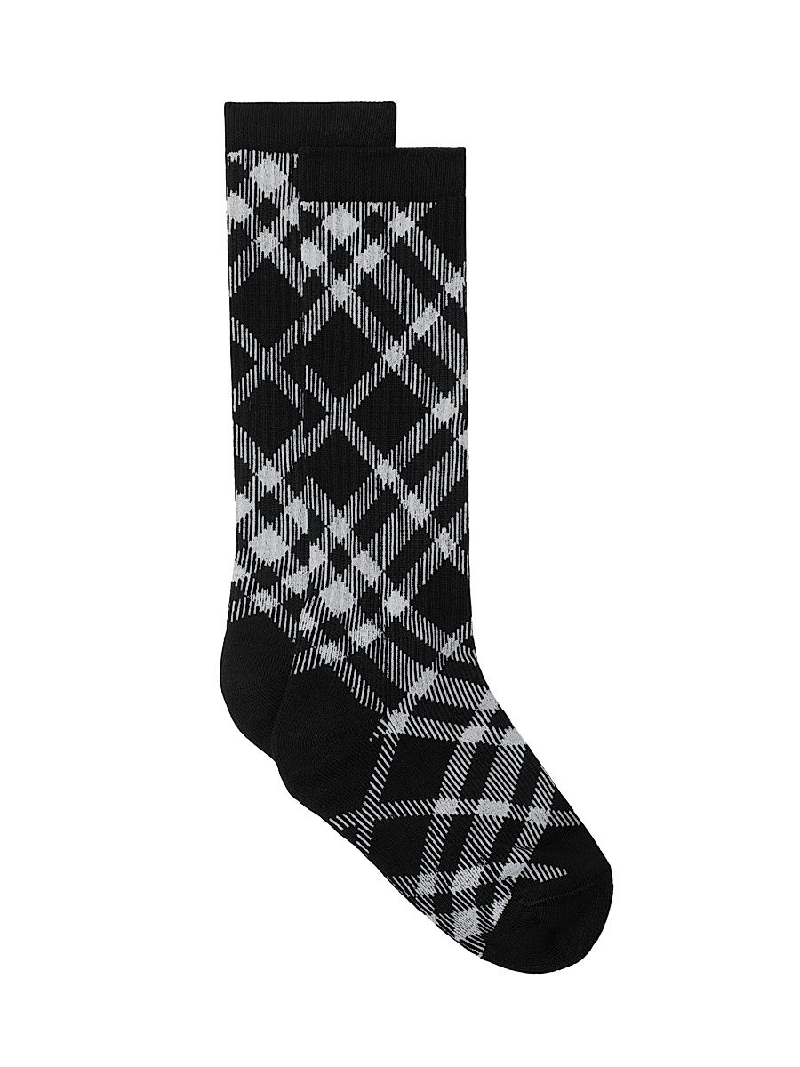 Men's Check Cotton-Blend Socks - Black - Size Large