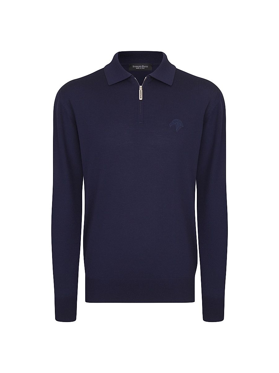 Men's Zip Polo Shirt - Navy - Size 48