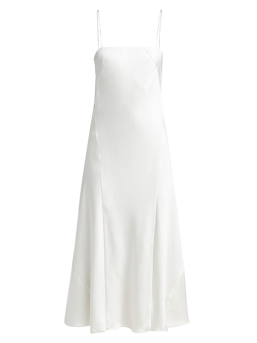 Women's Silk Square-Neck A-Line Midi-Dress - White - Size 4