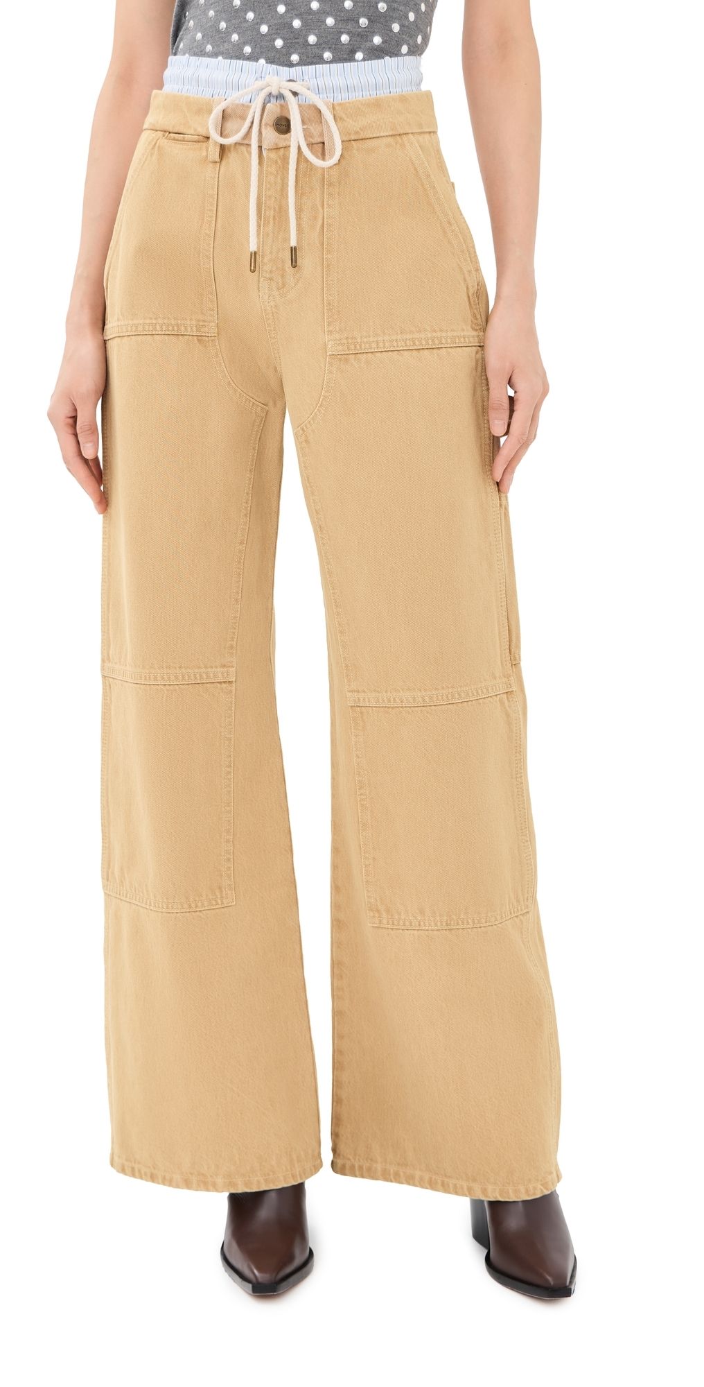 Monse Washed Double Waistband Wide Leg Jeans Tan 6