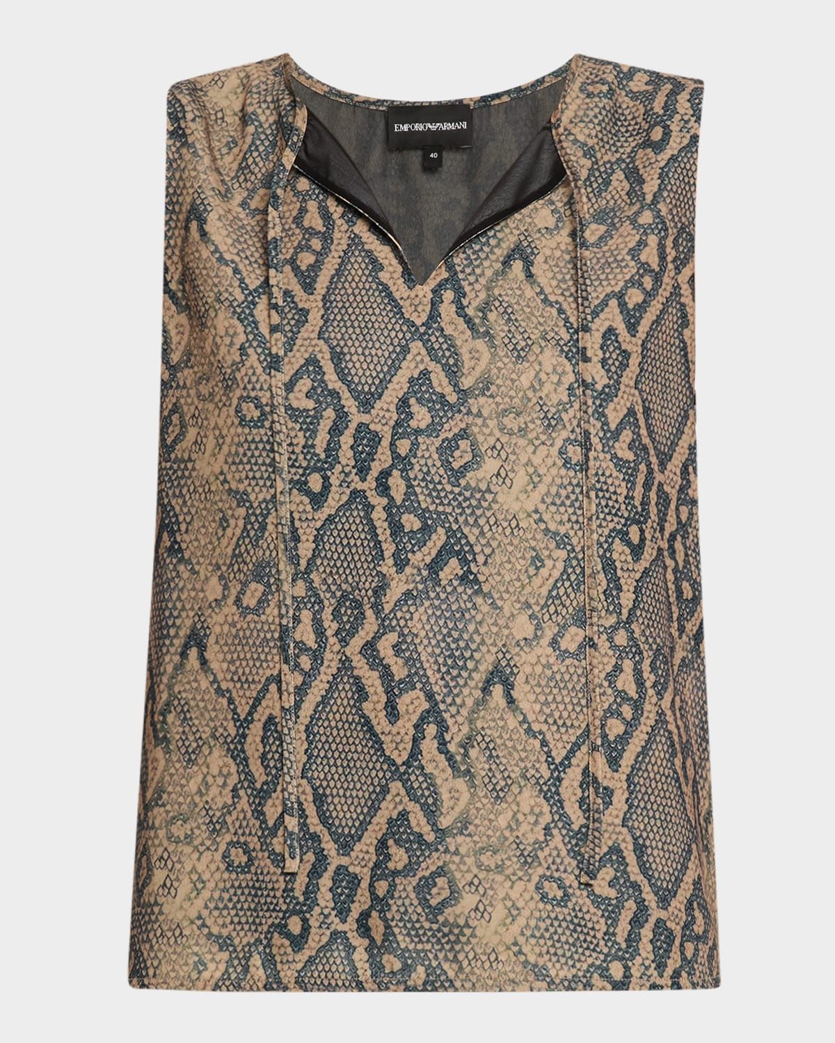 Split-Neck Tie Sleeveless Blouse