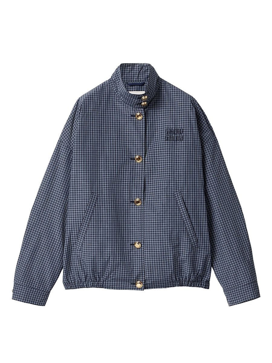 Women's Checked Technical Fabric Blouson Jacket - Blue - Size 2