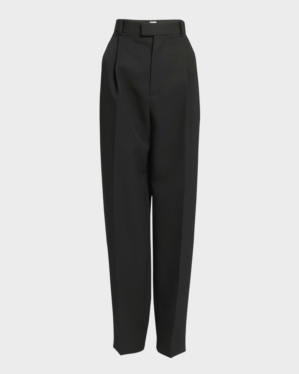 High-Rise Pleated Straight-Leg Trousers