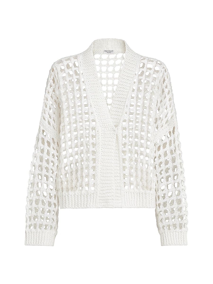 Women's Jute and Cotton Net Cardigan - White - Size XXXL