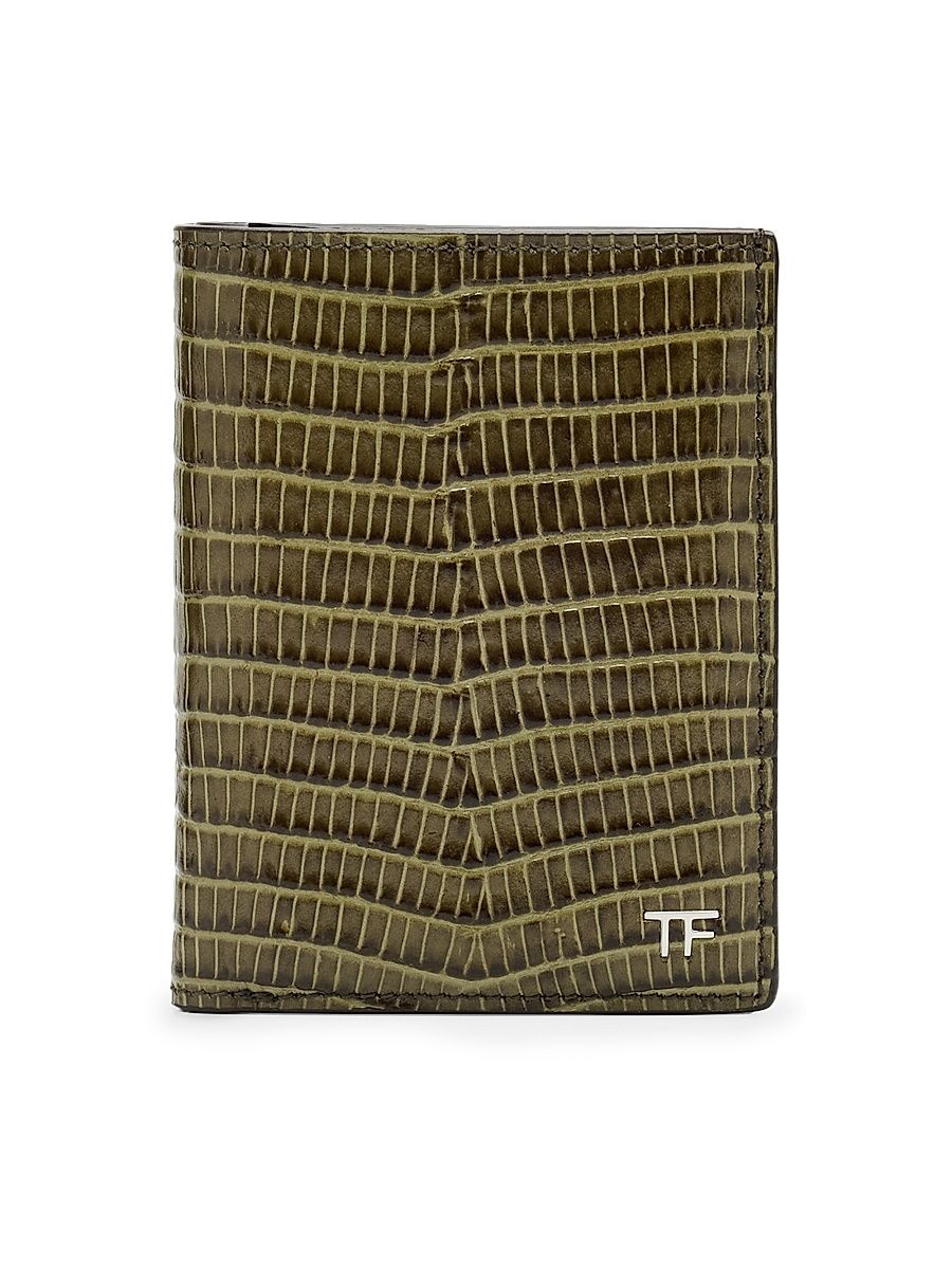 Men's T Line Embossed Leather Bifold Card Holder - Grey