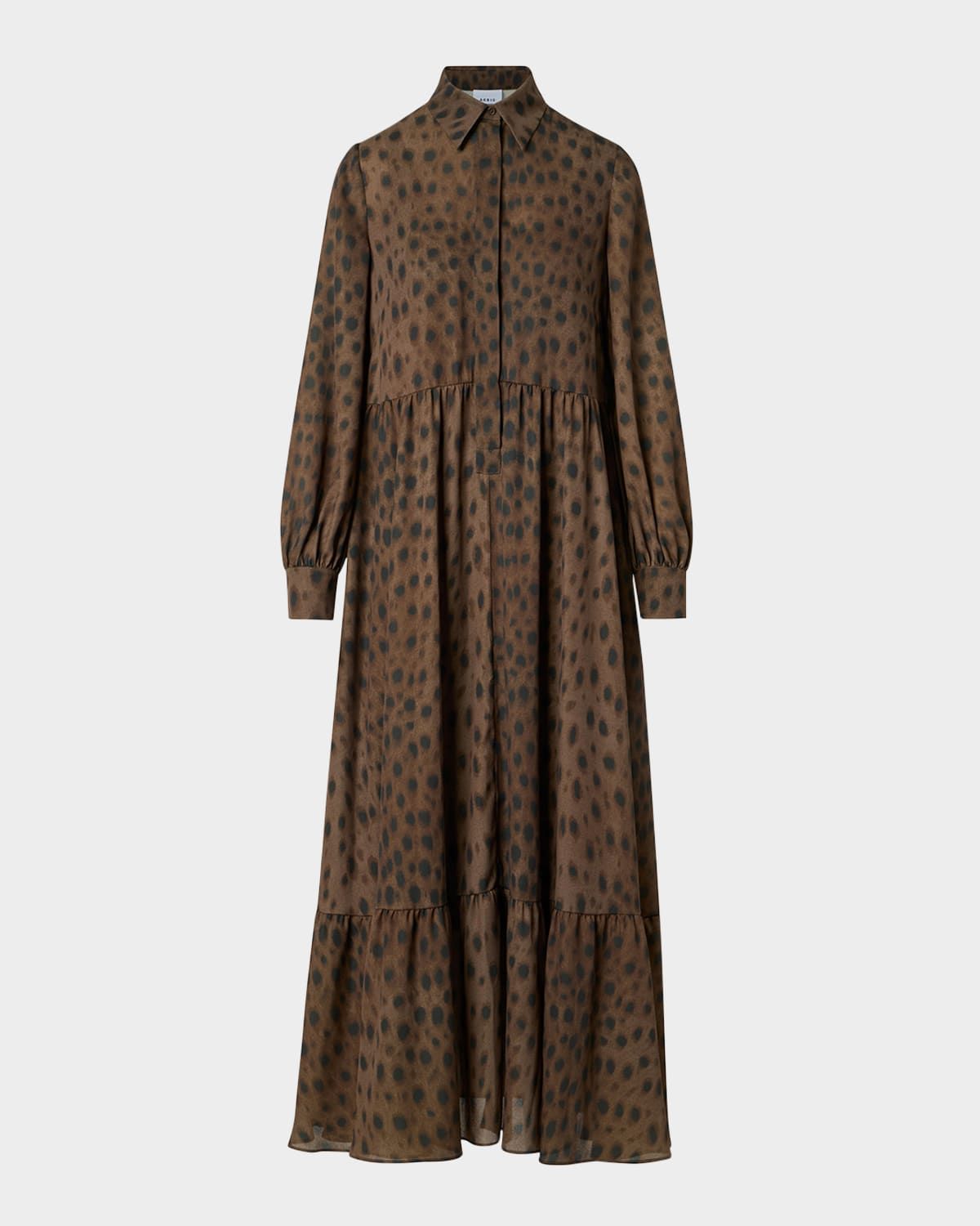 Leopard-Print Viscose Georgette Midi Shirtdress