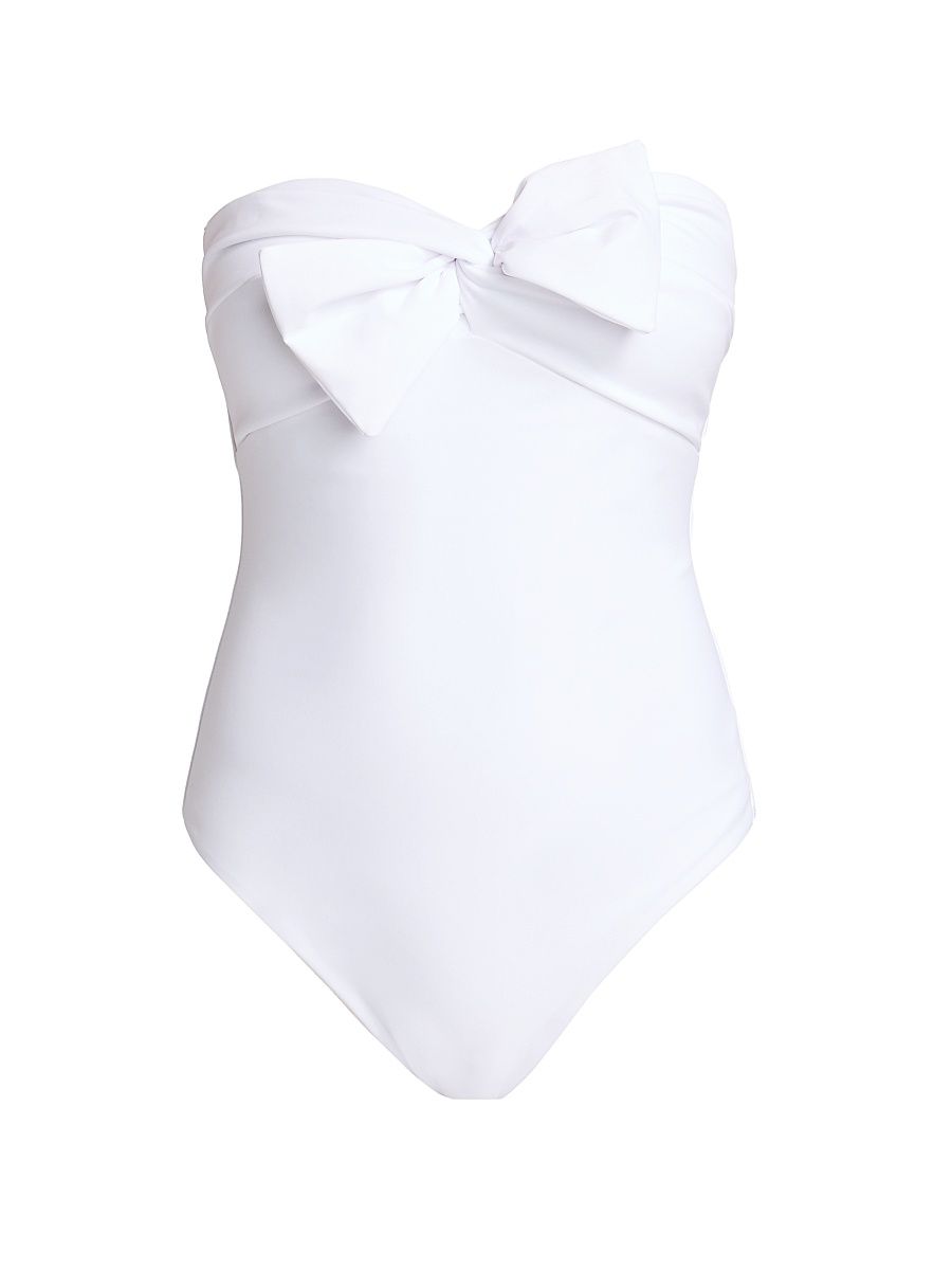 Women's Bow-Detail One-Piece Swimsuit - White - Size Large