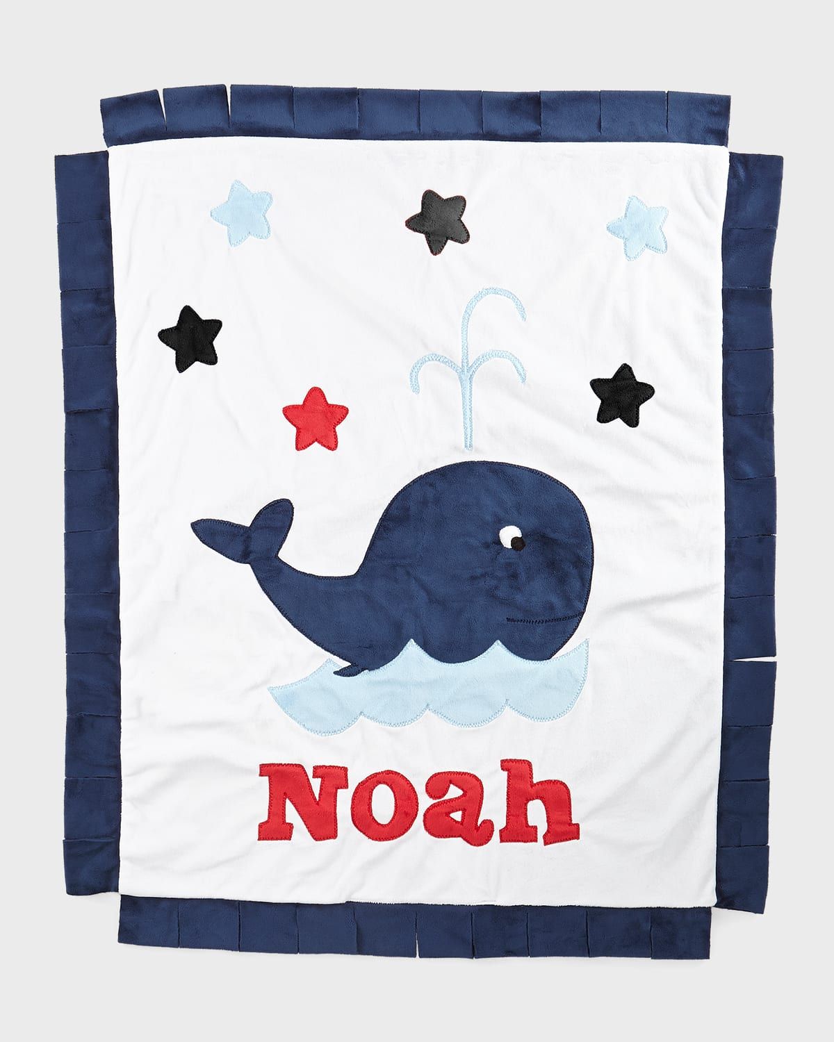 Personalized Whale Plush Blanket, White/Navy
