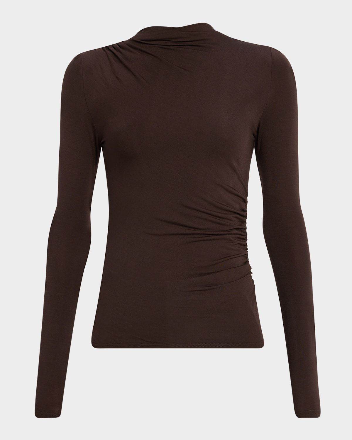 Joelle Shirred Asymmetrical Mock-Neck Top