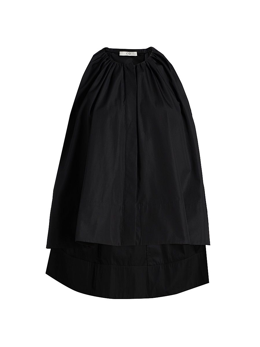 Women's Gathered High-Low Cotton Poplin Top - Black - Size XL