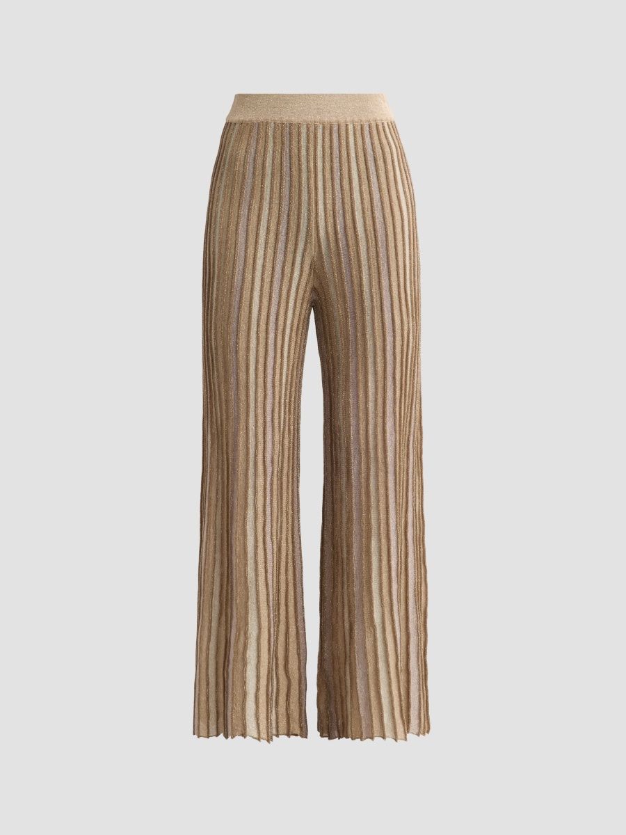 Chiara Boni La Petite Robe Women's Metallic Ribbed Knit Pants - Champagne - Size XL