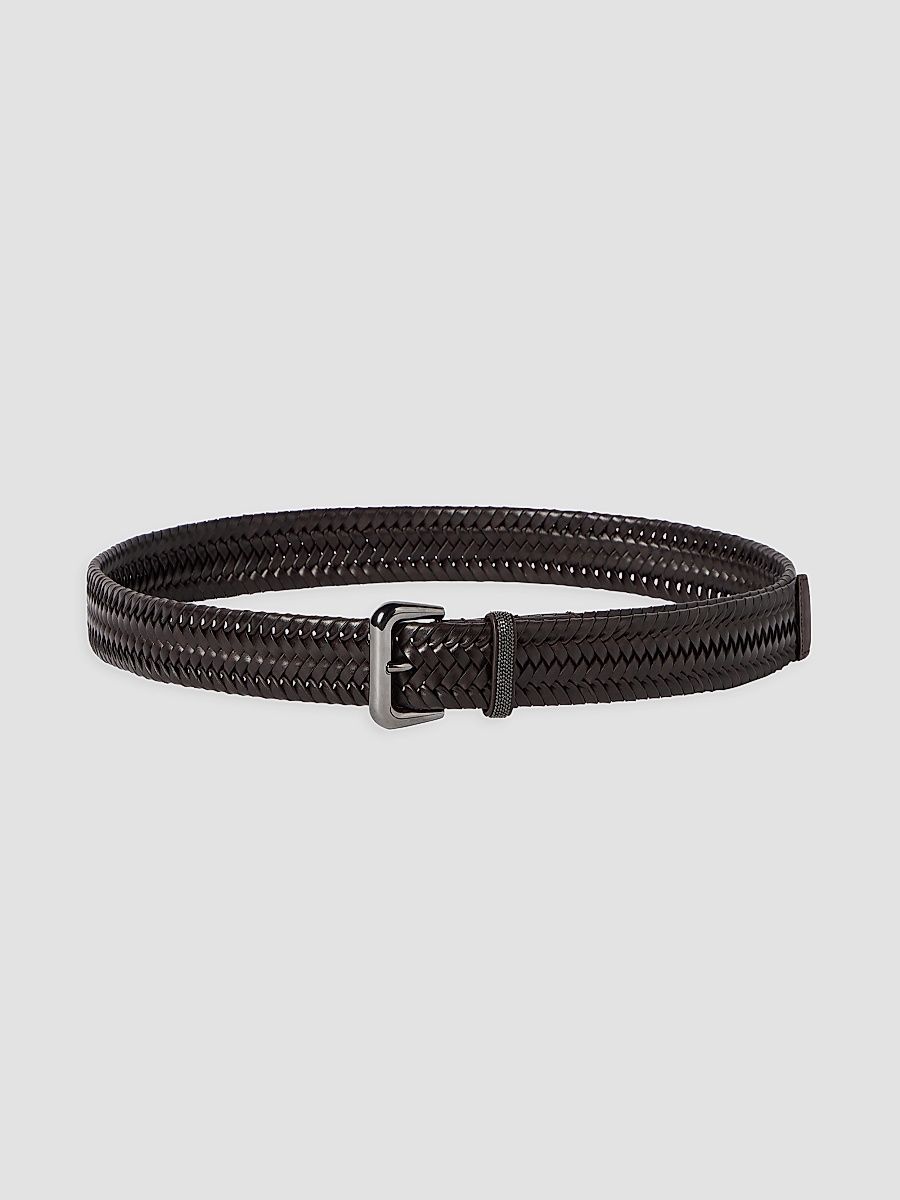 Women's Stretch Braided Leather Belt with Shiny Loop - Rust Brown - Size Medium