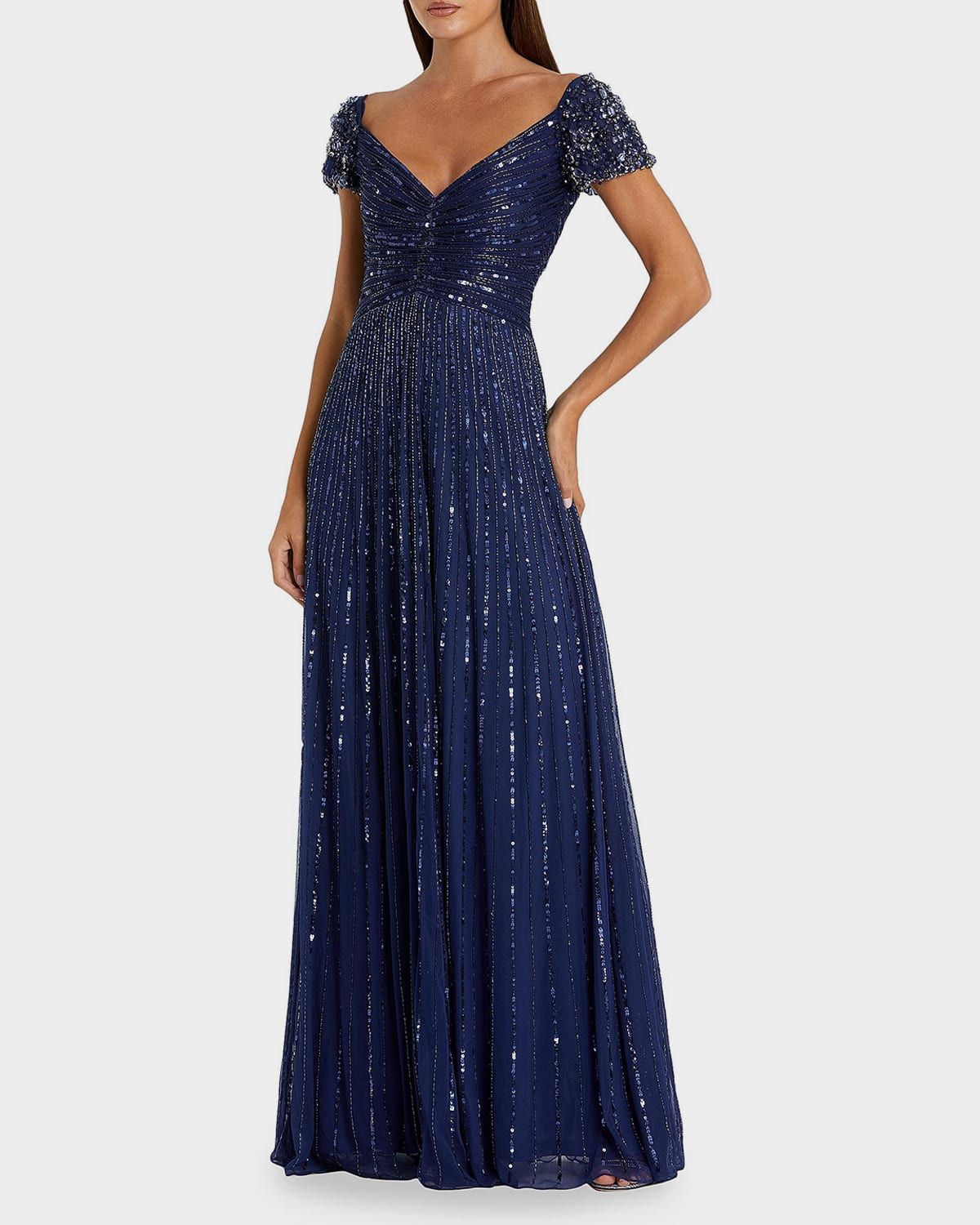 Embellished Mesh Fit & Flare Gown