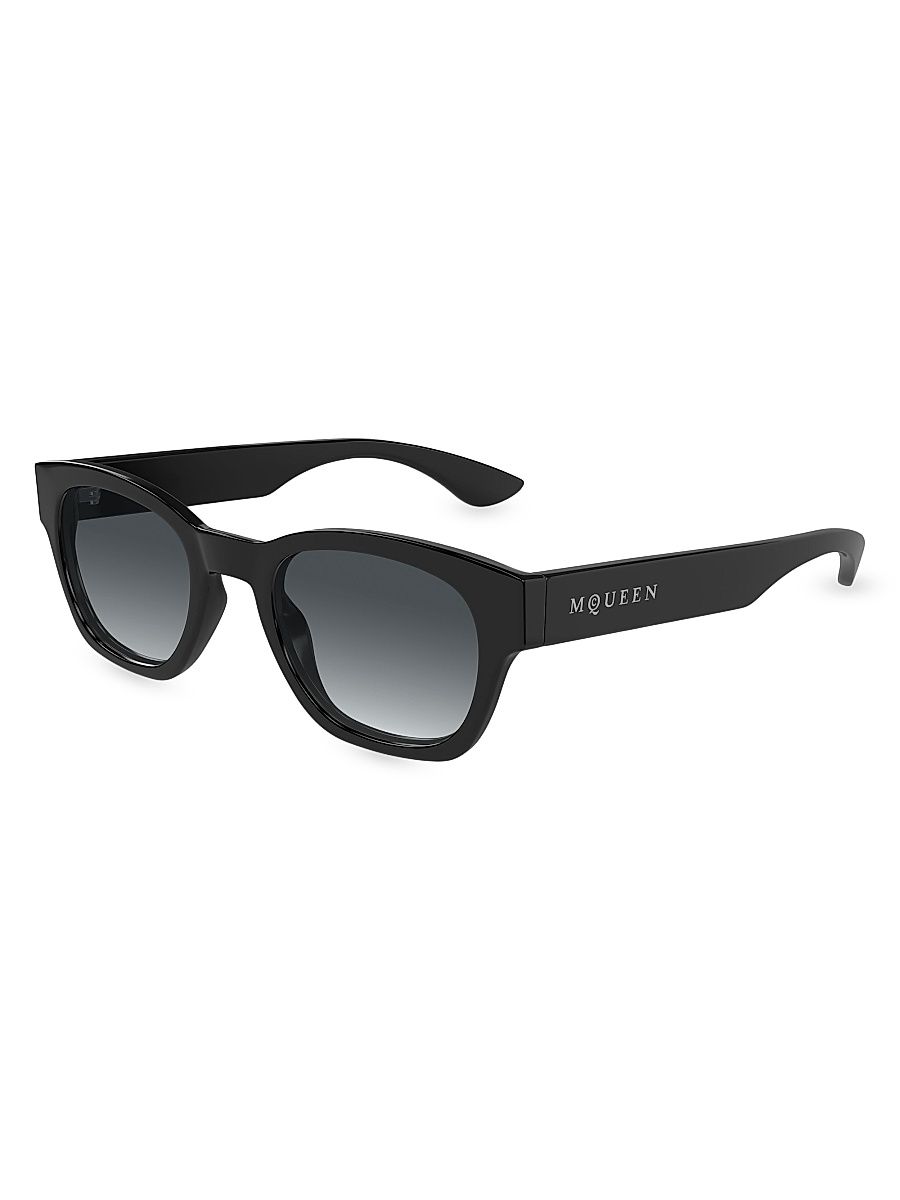 Men's McQueen Logo 49MM Square Sunglasses - Black