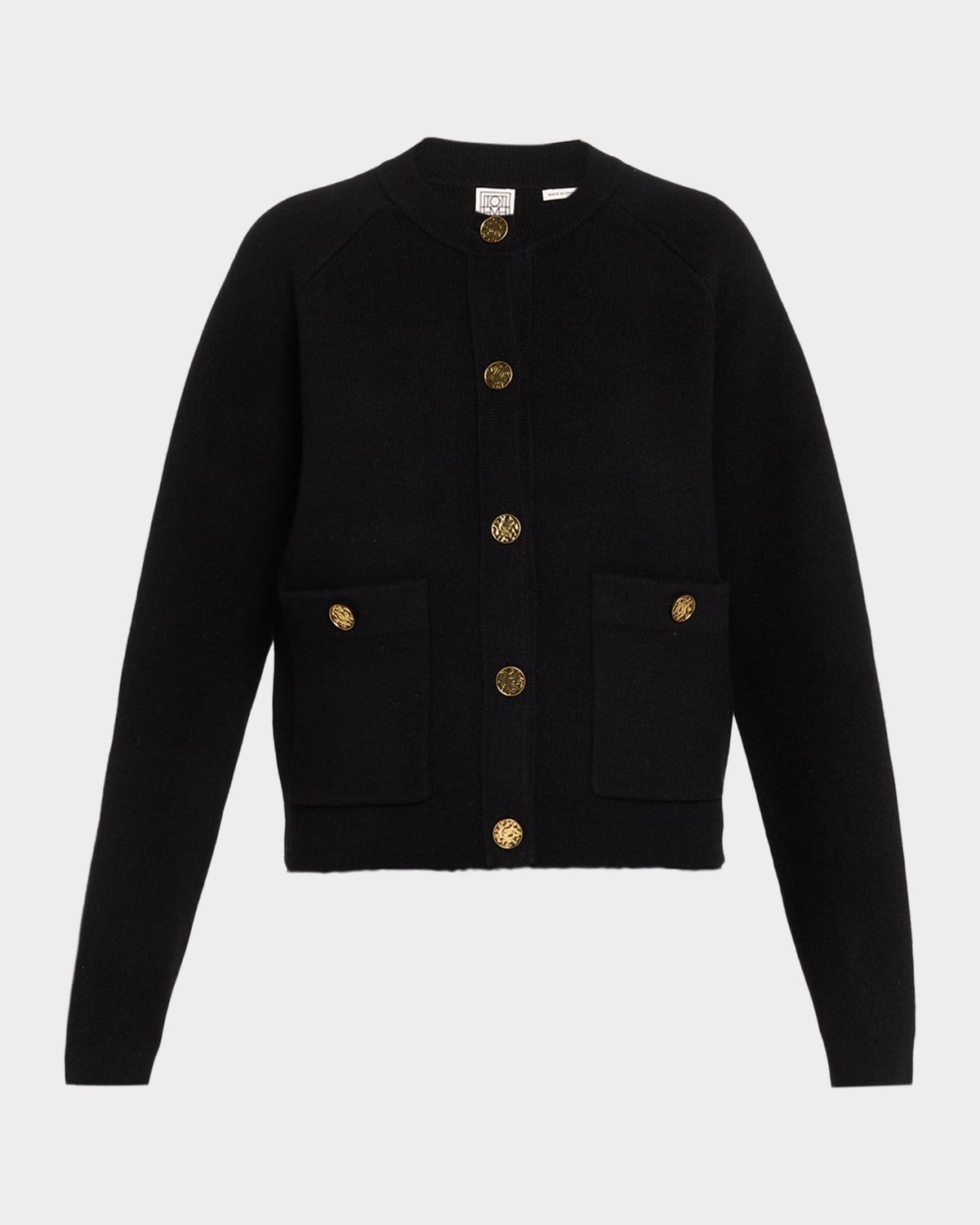 Cashmere-Wool Hammered Button Cardigan