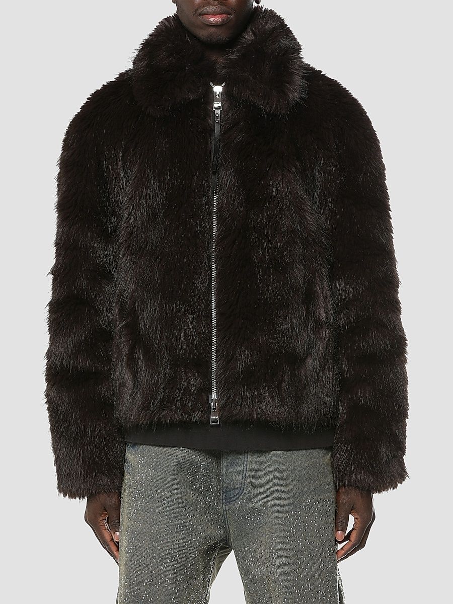 Men's Faux-Fur Shawl Jacket - Brown - Size XXL