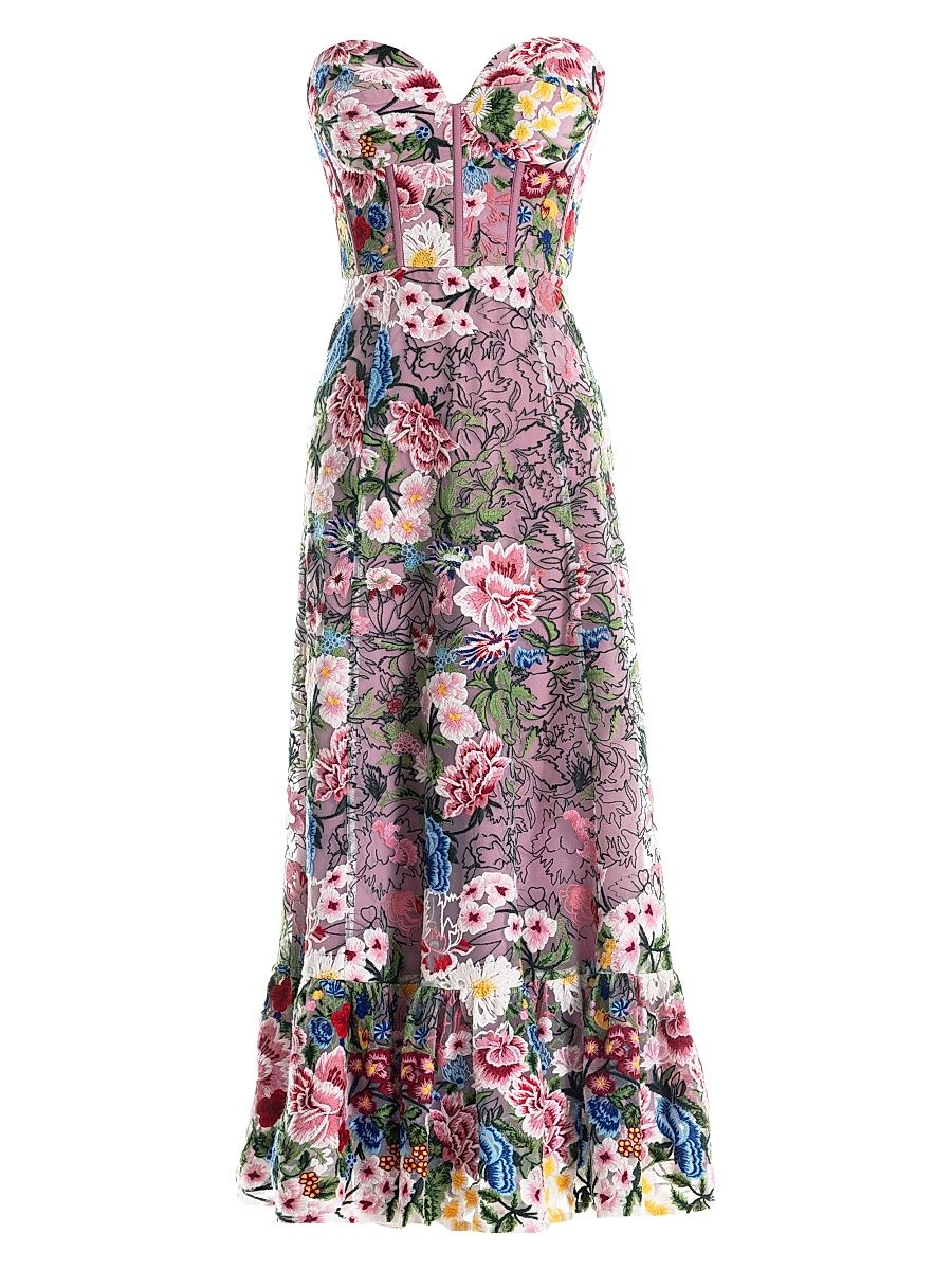 Women's Carina Floral Embroidered Strapless Bustier Fit & Flare Dress - Blush Multi - Size XXL