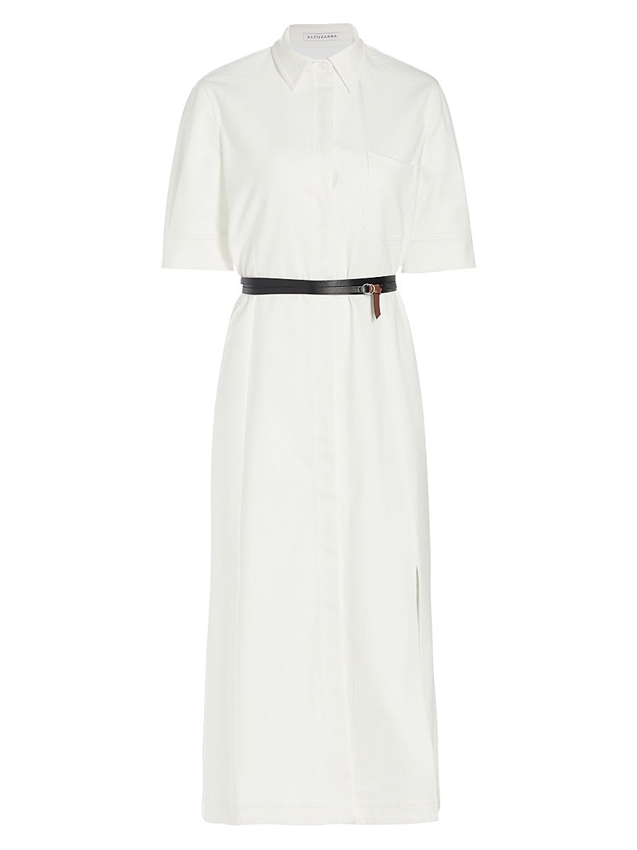 Women's Kieran Belted Stretch Denim Shirtdress - Optic White - Size 4